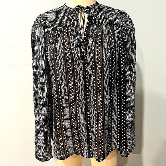 Sabina Musayev Black & White Geometric Print Long Sleeve Peasant Blouse Small - Picture 2 of 8